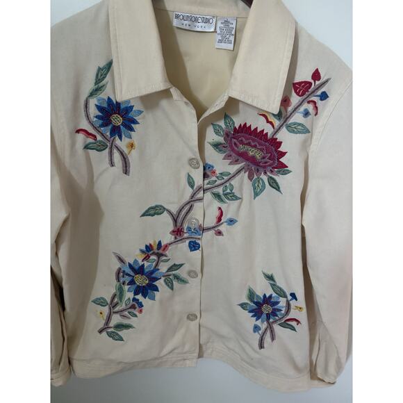 Brownstone Studio Jacket Womens L Button Front Embroidered Floral Beads Shacket - Picture 2 of 7